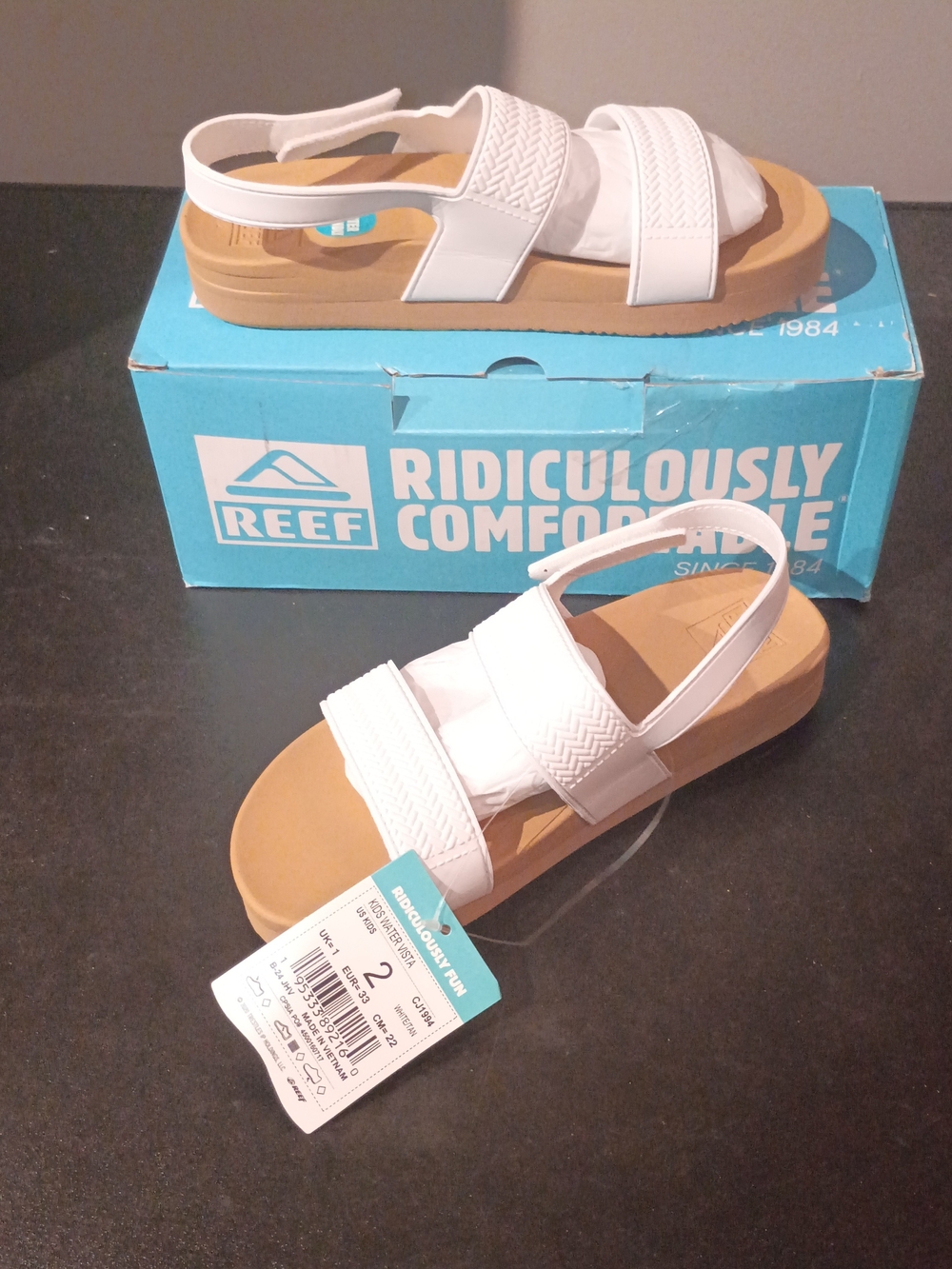 Reef Kids White Double-Strap Sandals with Tan Footbed - Picture 2 of 6